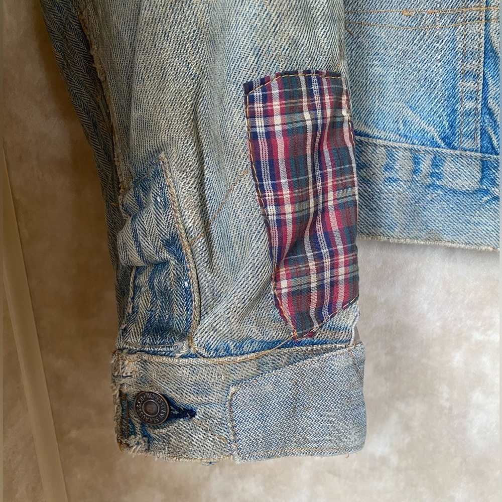 Vintage 70s 80s Levis OOAK Zig Zag Man Patchwork Denim Trucker Jacket Smoker - Picture 8 of 16